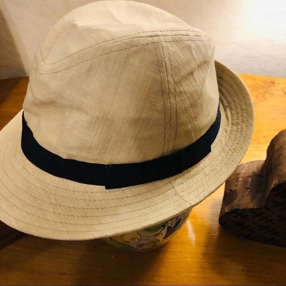 Tan Fedora with Black Trim - Cotton